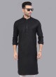 Black Kurta Set In Cotton For Men